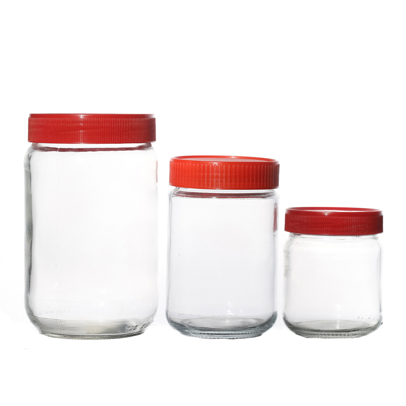 Hot Sale Custom Glass Jar Drink For Honey Jam Glassware Food Packaging With Plastic Red Lids
