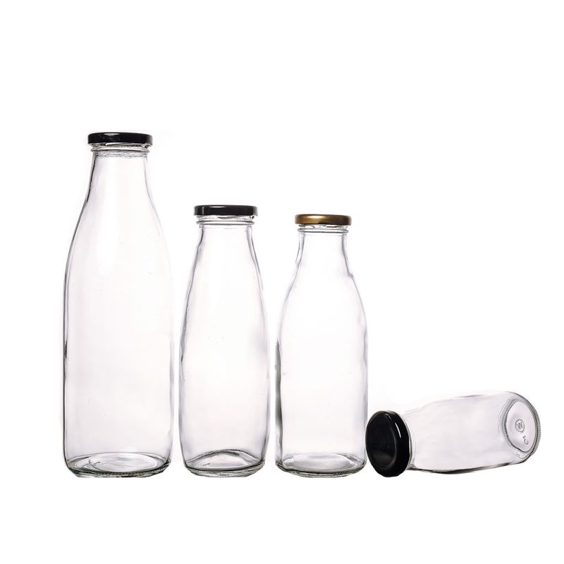 Wholesale Hot Sale 200ml 500ml 1000ml Round Glass Milk Bottles Beverage Bottles