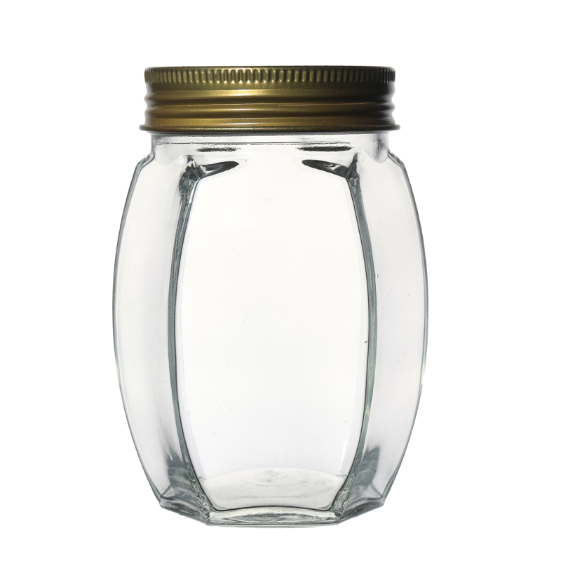 Factory Hot Sale Oval Hexagon Large Glass Food Storage Jam Jars Honey Jars