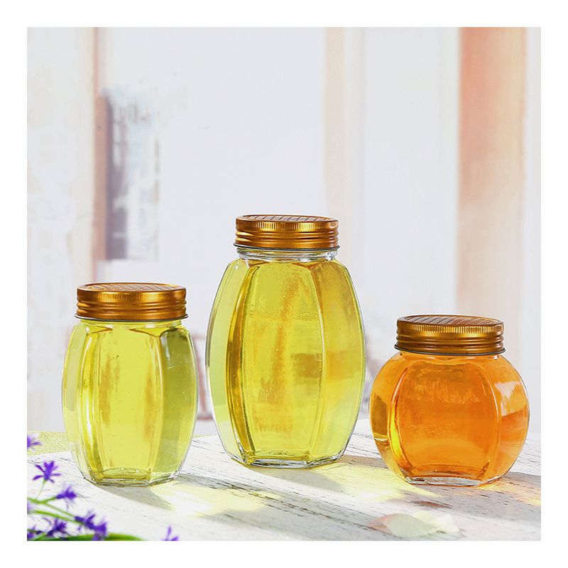 Factory Hot Sale Oval Hexagon Large Glass Food Storage Jam Jars Honey Jars