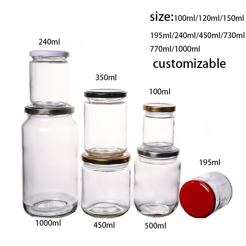 Wholesale Hot Sale 120ml 150ml 350ml 500ml Glass Jar For Food Package Honey Jam Storage With Metal Lids