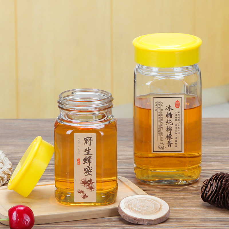 Factory Price 350ml 670ml Square Glass Honey Jars with Plastic Lid