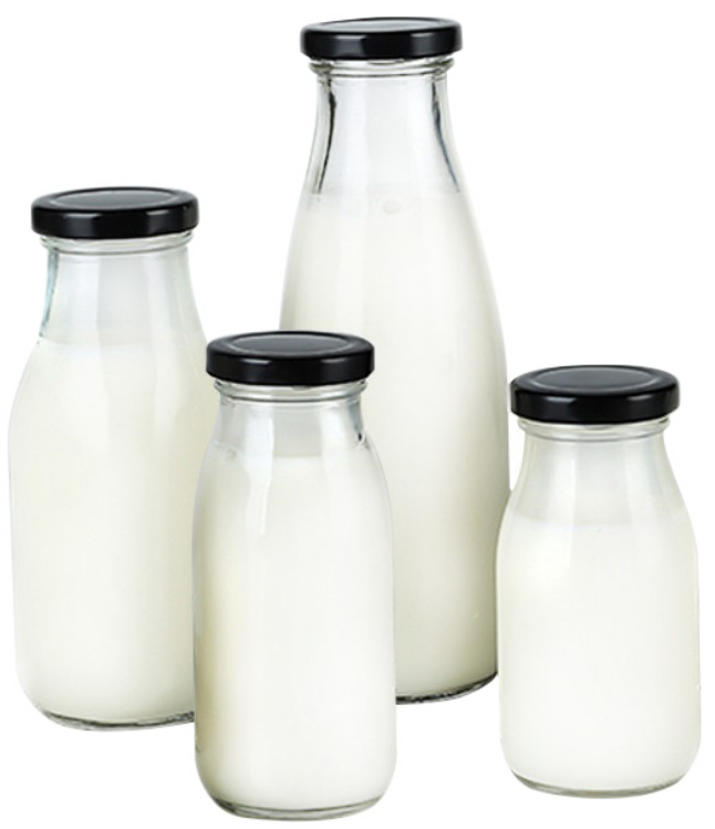 Wholesale Hot Sale 200ml 500ml 1000ml Round Glass Milk Bottles Beverage Bottles