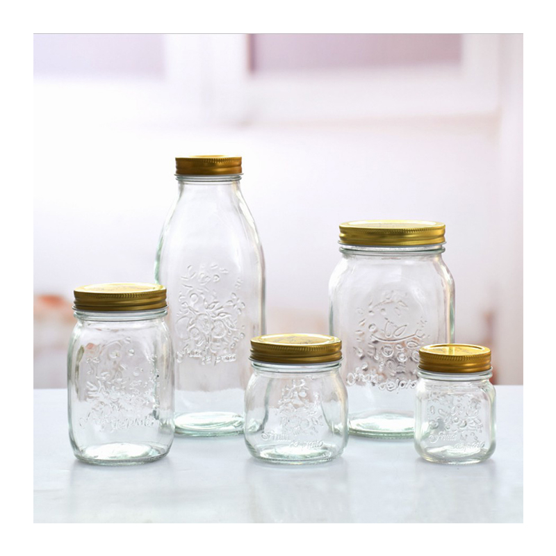 Wholesale Glass Mason Jars Carved 150ml 300ml 500ml 1000ml Food Packaging Use For Storage