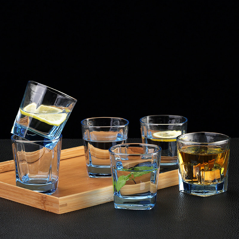 Square Water Cups 180ml 300ml Glass in Blue Purple Colors
