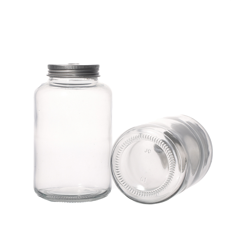 Glass Round Beverage Drinking Bottles with Screw Hole Lid