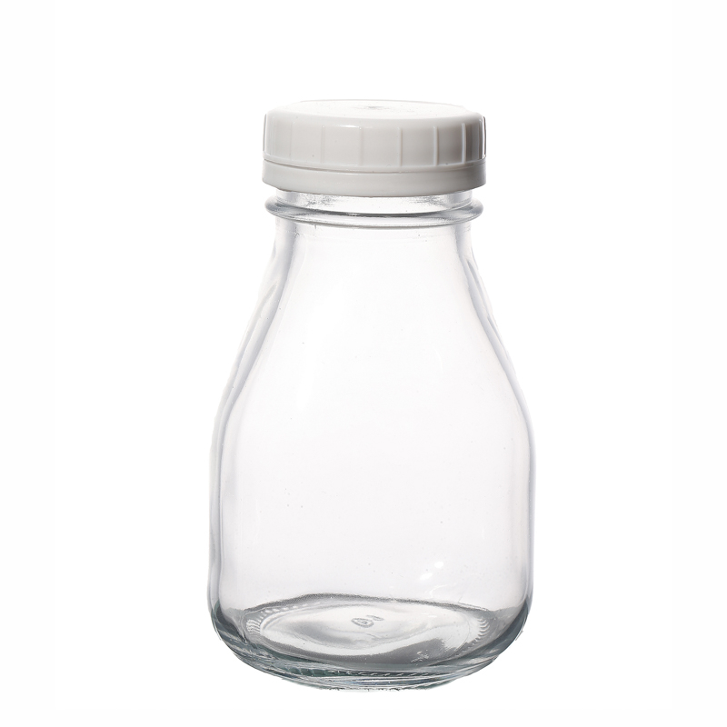 Glass Empty 350ml Milk Bottles Juice Bottles Hot Sale With Plastic Lids