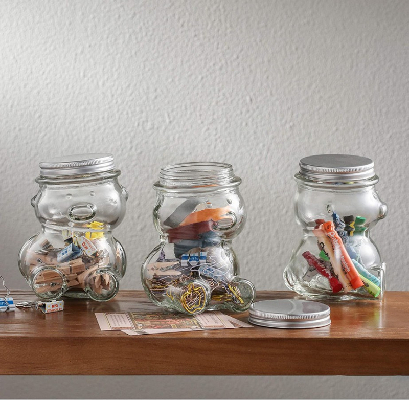 Fancy Design Bear Small Candy Glass Jar For Decoration