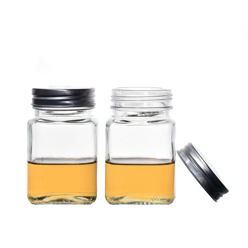 Square Shape Glass Food Storage Jars 380ml Jam Jars
