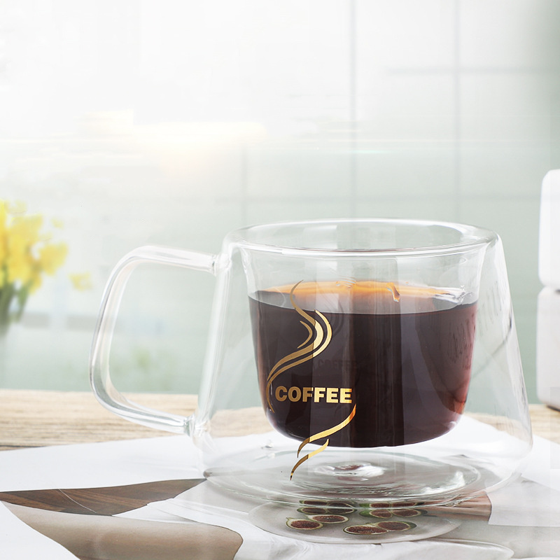 Double Wall High Borosilicate Glass Coffee Tea Cups with Handle