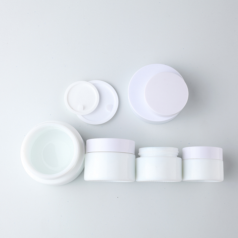 Custom Logo White Glass Cream Bottles For Cosmetic with Glass Lid