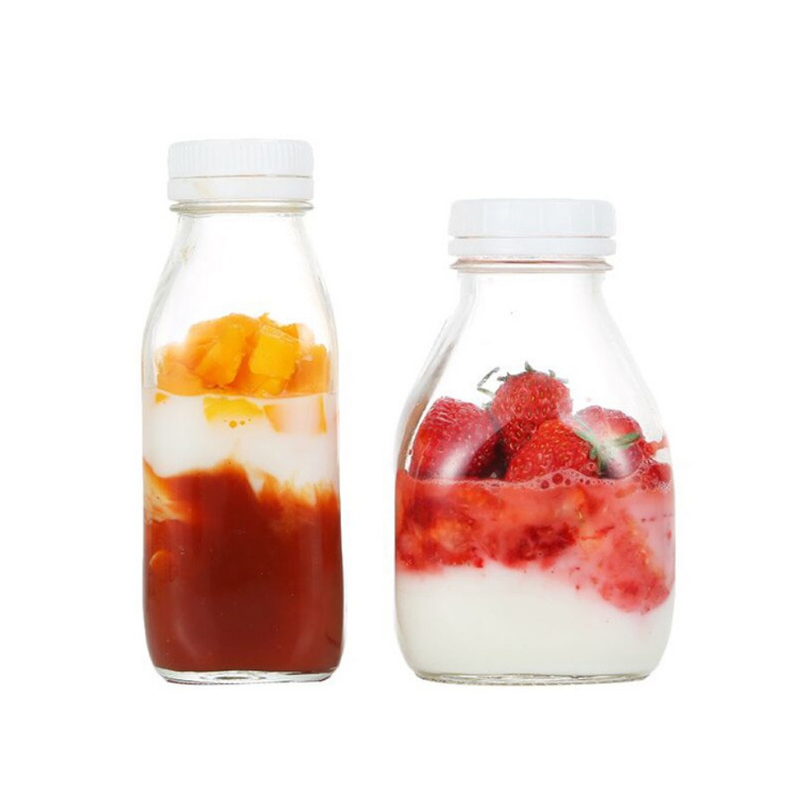 Glass Empty 350ml Milk Bottles Juice Bottles Hot Sale With Plastic Lids