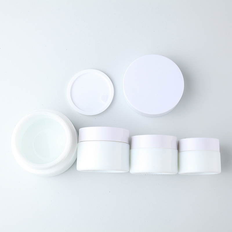 Custom Logo White Glass Cream Bottles For Cosmetic with Glass Lid