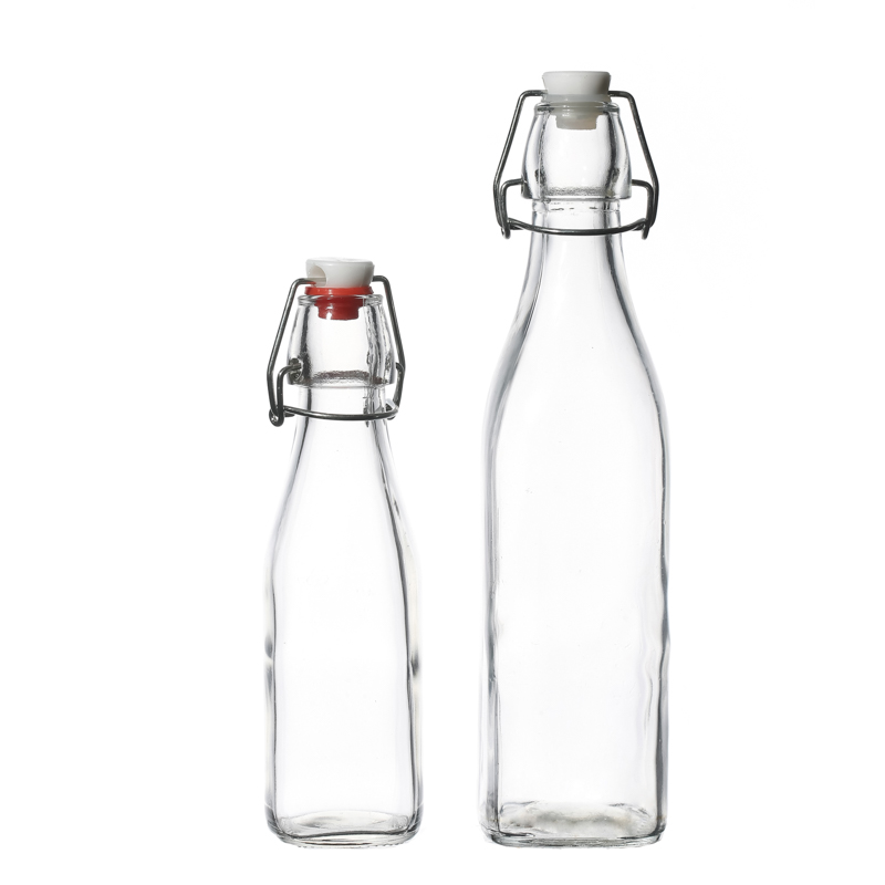 Wholesale 250ml Glass Beverage Bottles Water Milk Bottles with Swing Lids