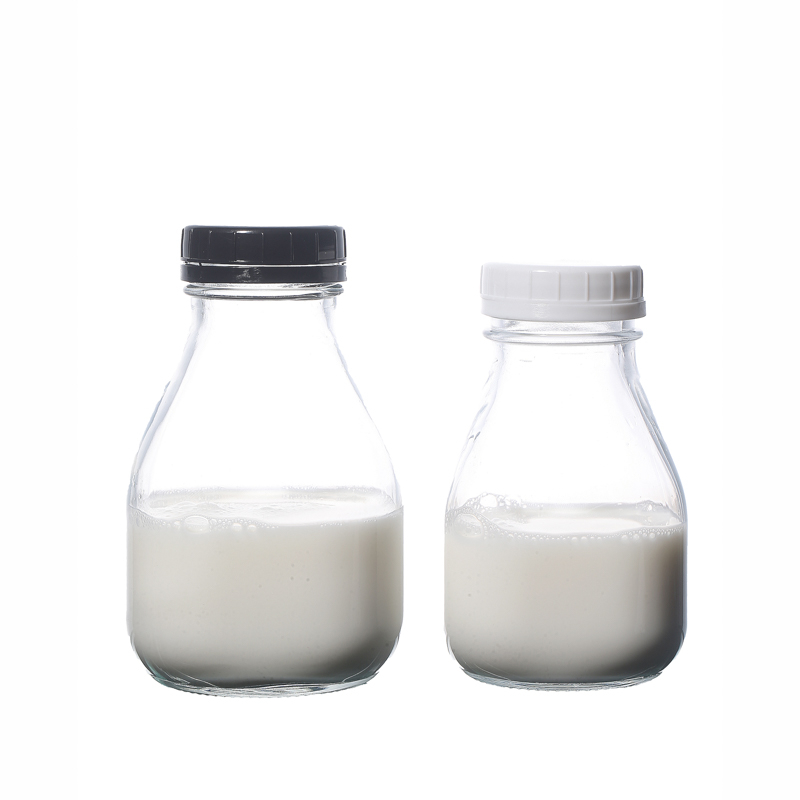 Glass Empty 350ml Milk Bottles Juice Bottles Hot Sale With Plastic Lids