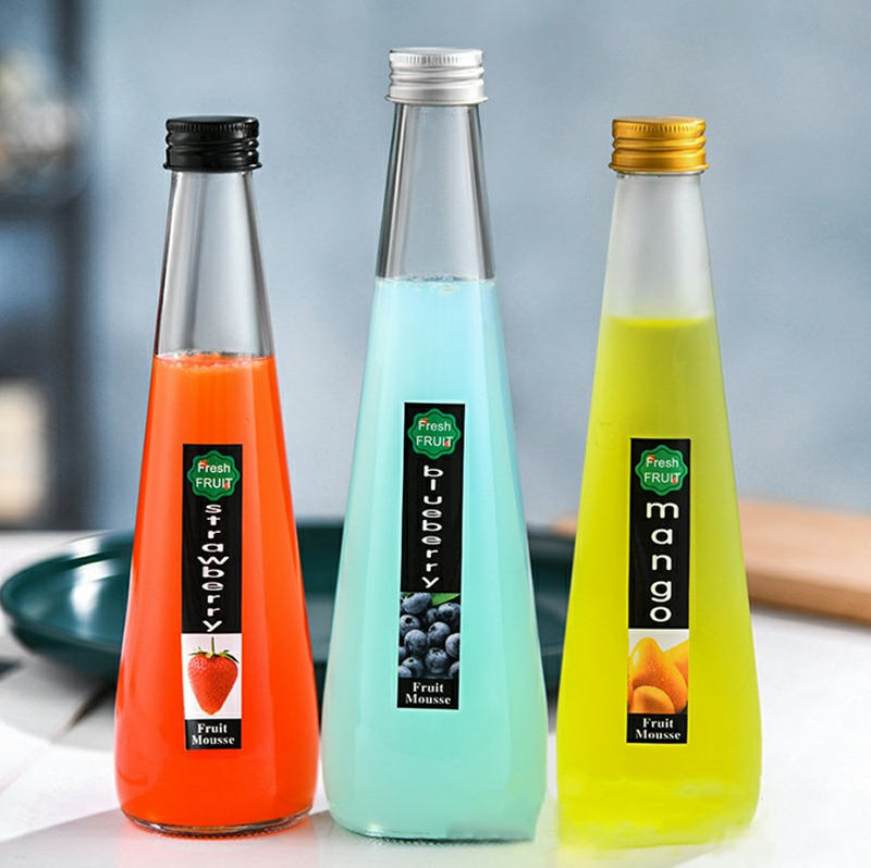 300ml Beverage Glass Bottles Drinking Juice Milk Bottle with Lids