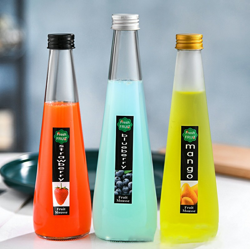 300ml Beverage Glass Bottles Drinking Juice Milk Bottle with Lids