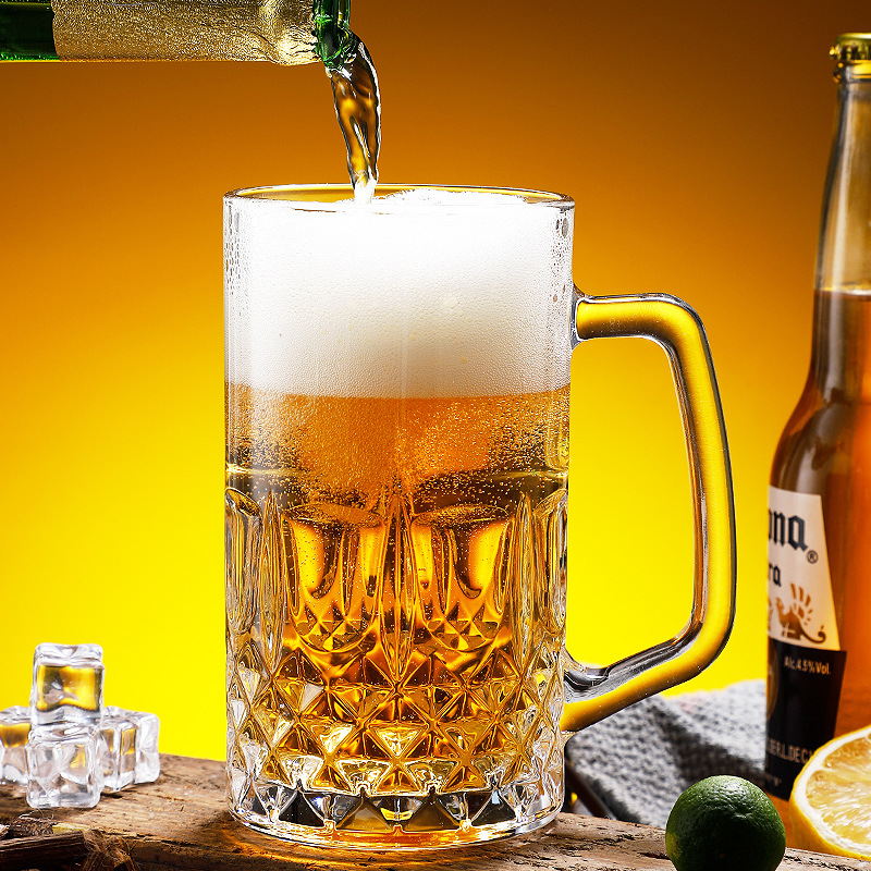 KDG Supplier 600ml Large Beer Glasses Crystal Drinking Cups with Handle