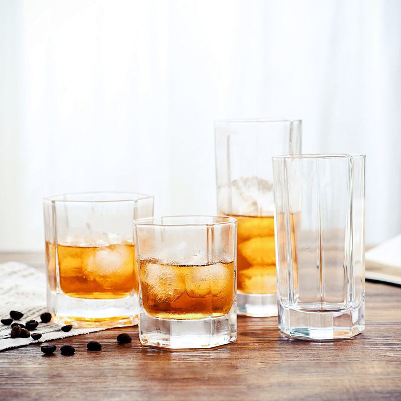 Hexagon Water Glass Tumbler 6oz Tea Coffee Milk Glasses