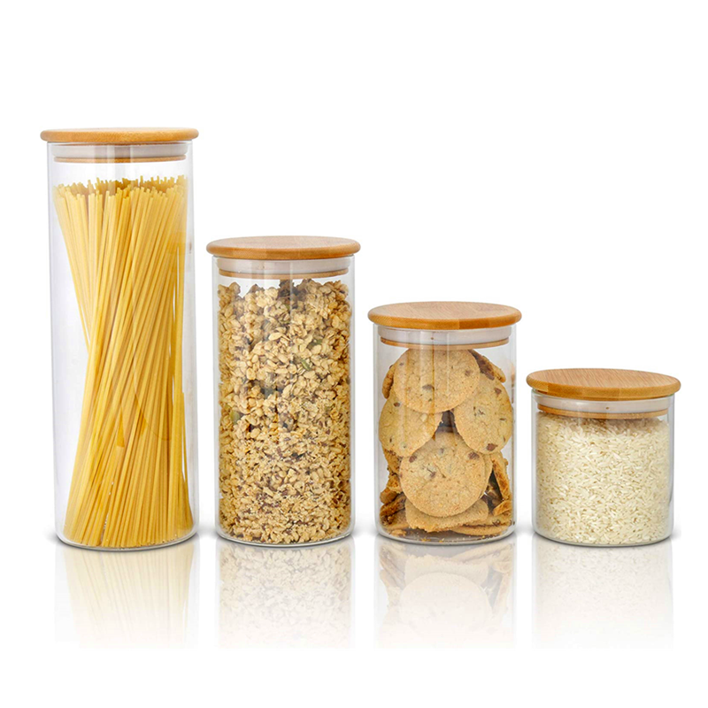 High Borosilicate Clear Glass Food Storage Jars with Sealing Bamboo Lids