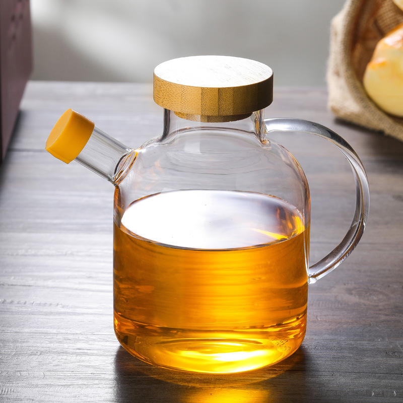 High Borosilicate Glass Cooking Oil Pot with Lids and Handle
