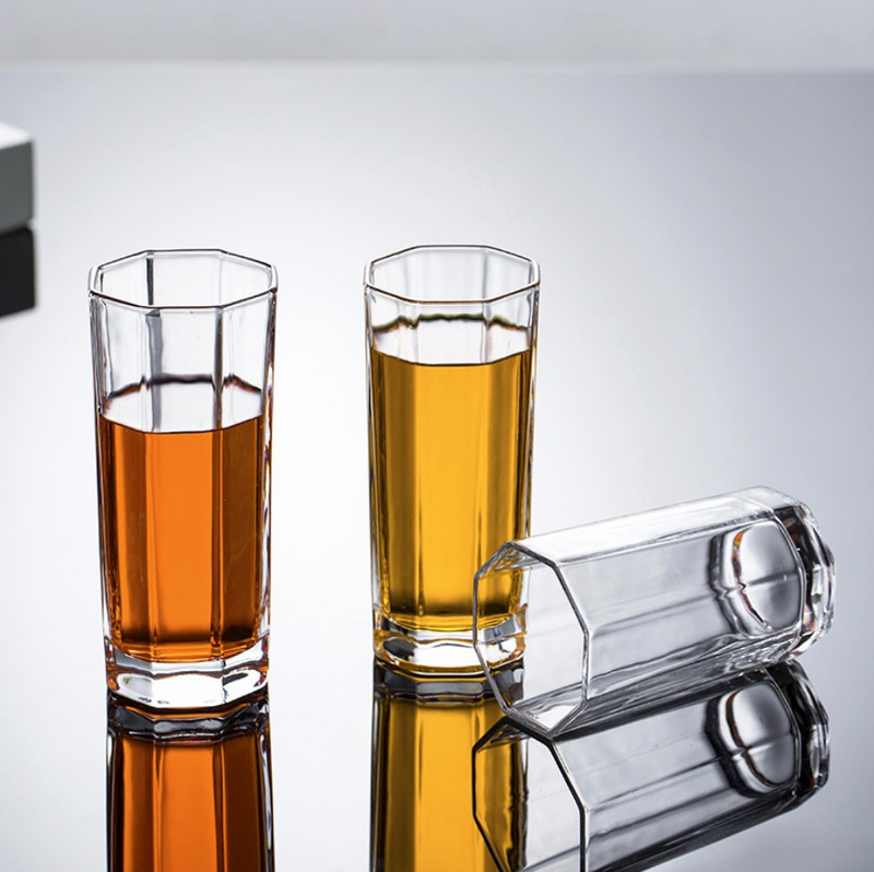Six-sided Flint Glass Beverage Cups Milk Juice Cups For Party 