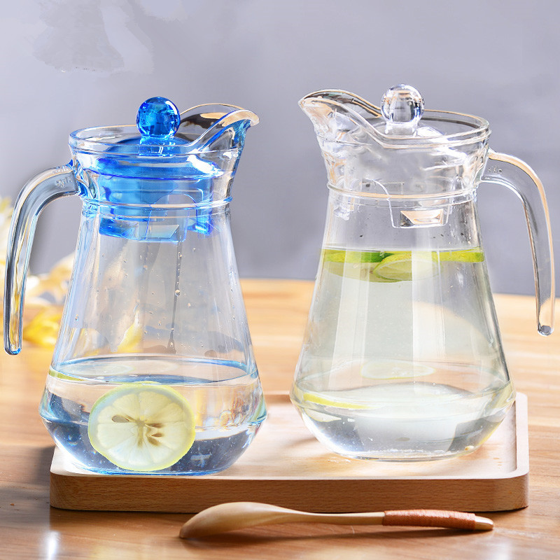 Clear Blue Glass Water Pitcher Drinking Kettles 1300ml Home Kitchen Use