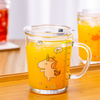 High Quality 350ml Printed Glass Drinking Cups with Handle For Children