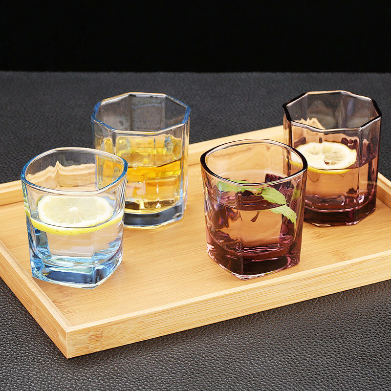 Square Water Cups 180ml 300ml Glass in Blue Purple Colors