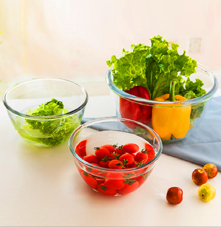 Clear Glass Round Bowl For Salad Fruit Vegetables