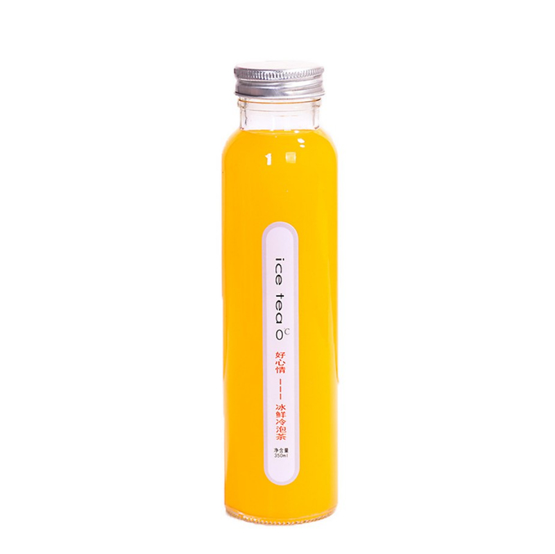 Recycled Cylinder Glass Juice Bottle 350ml Beverage Drinking Packaging