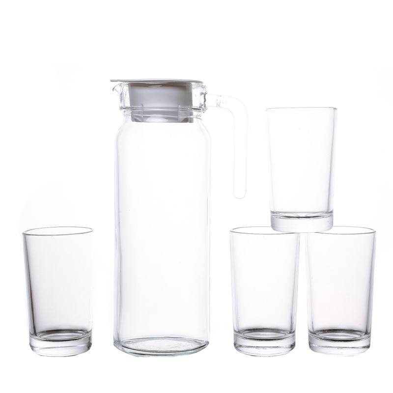 220ml Glass Water Cups Set with 1100ml Clear Water Bottle For Family