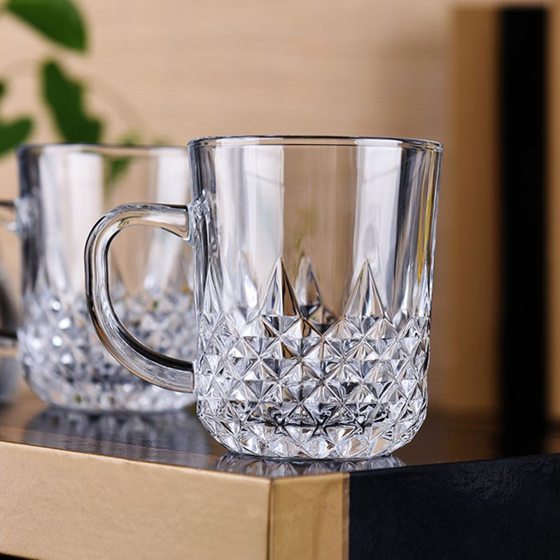 Diamond Design Crystal Glass 8oz Coffee Mugs