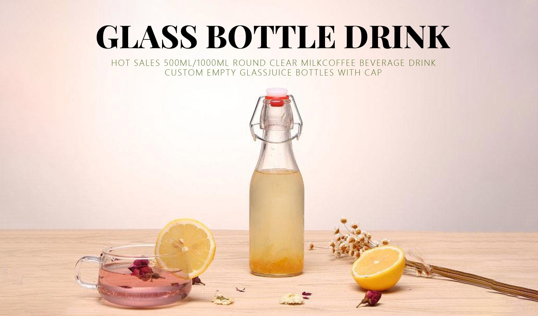 Glass bottles with metal hinged lids