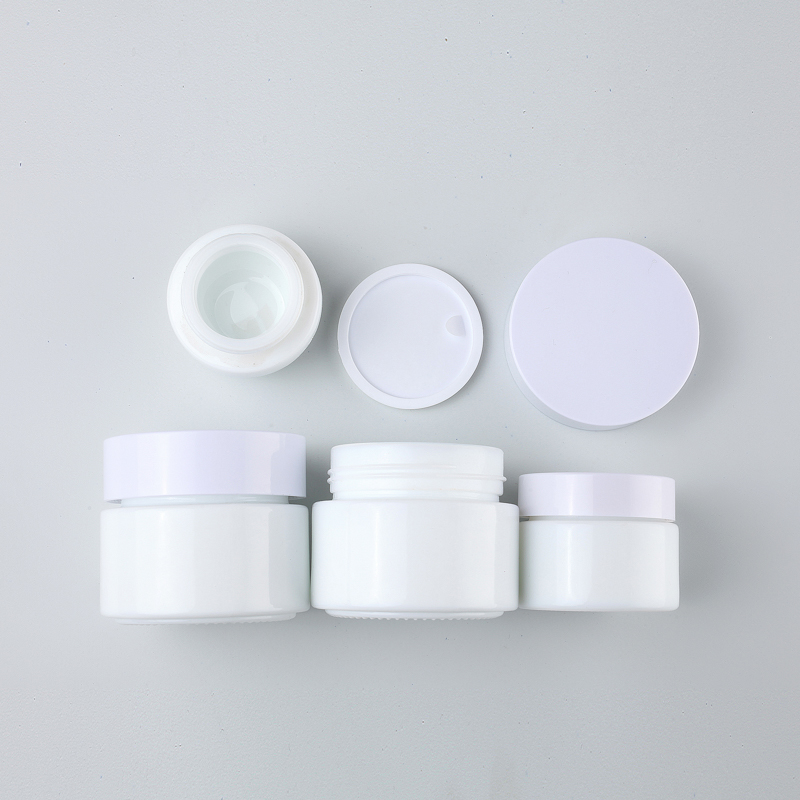 Custom Logo White Glass Cream Bottles For Cosmetic with Glass Lid