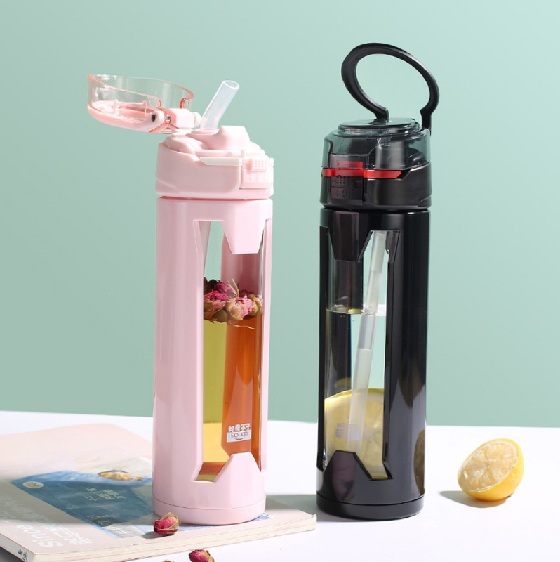 High Borosilicate 450ml Drinking Bottles with Reusable Straws