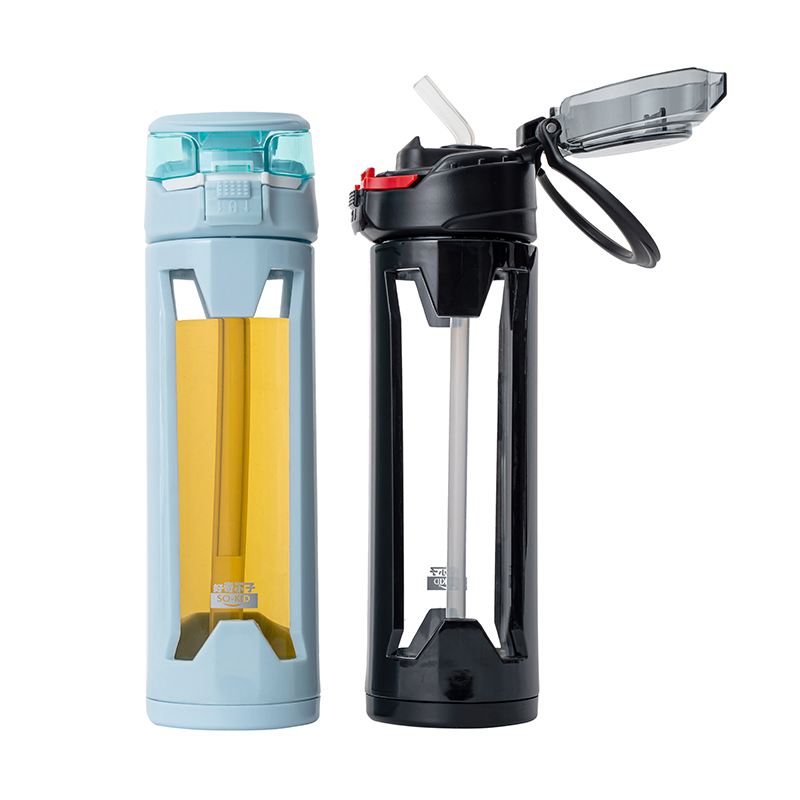 High Borosilicate 450ml Drinking Bottles with Reusable Straws