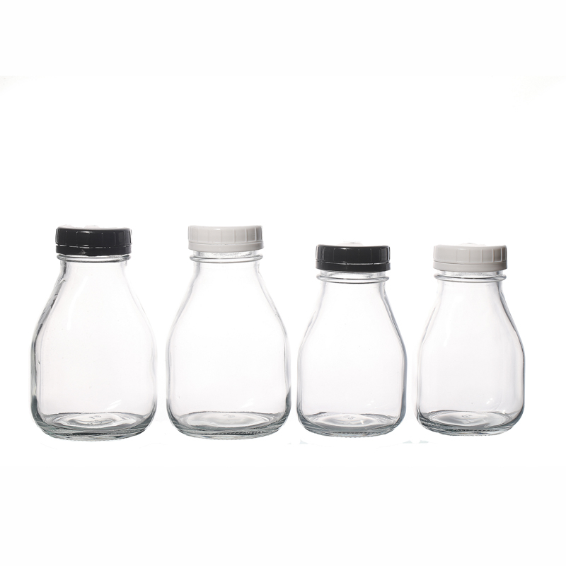Glass Empty 350ml Milk Bottles Juice Bottles Hot Sale With Plastic Lids