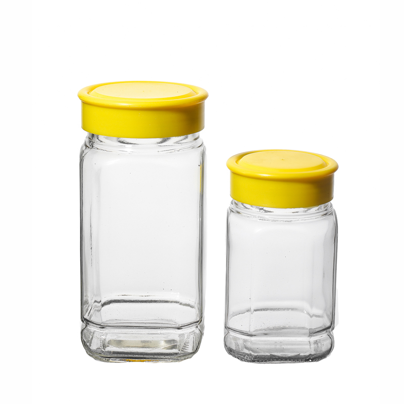 350ml 670ml Square Glass Honey Jars with Plastic Lid