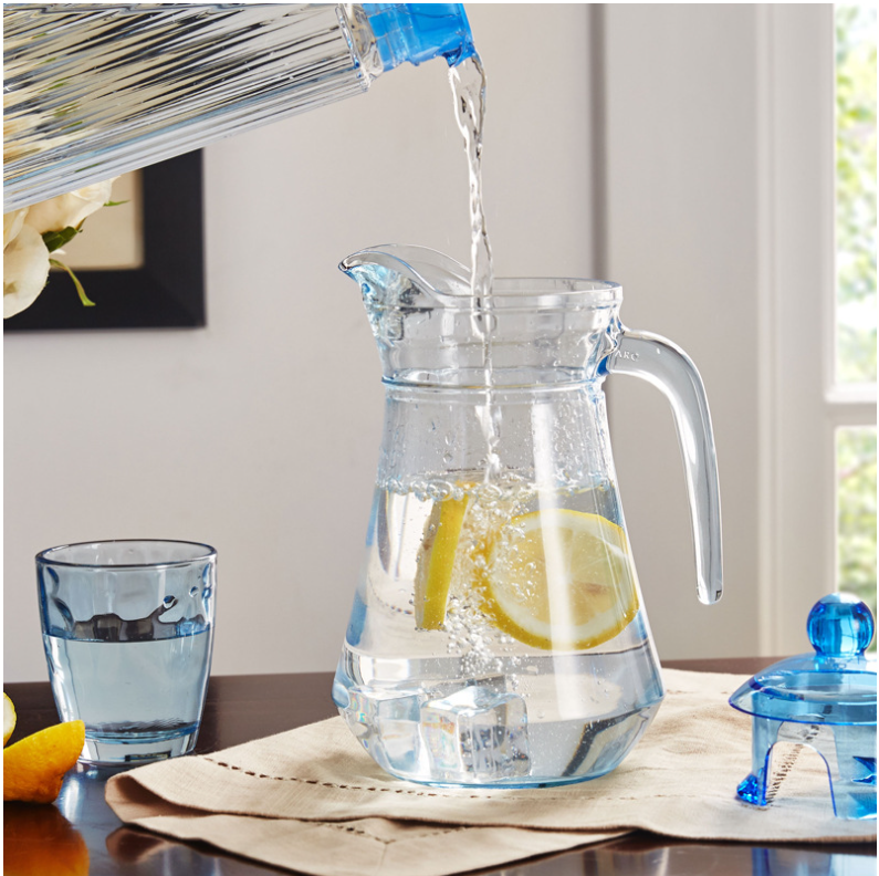Clear Blue Glass Water Pitcher Drinking Kettles 1300ml Home Kitchen Use