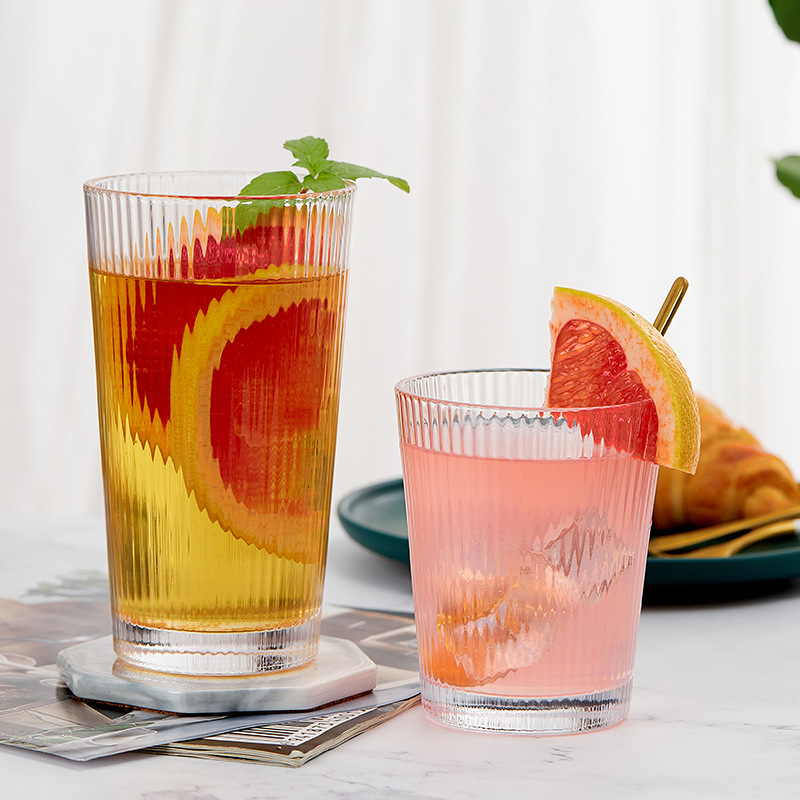 Clear Water Glass with Vertical Stripes Daily Use Coffee Mugs For Party