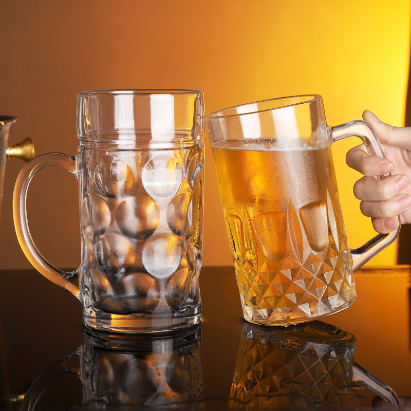 KDG Supplier 600ml Large Beer Glasses Crystal Drinking Cups with Handle