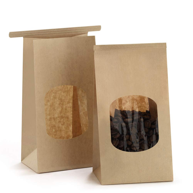 KDG Bakery Bags with Window Small Kraft Paper Bags Zip Lock Food Storage Bags for Packaging Products Reusable Sealable