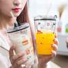 450ml Printed Glass Beverage Cups with Straws For Students