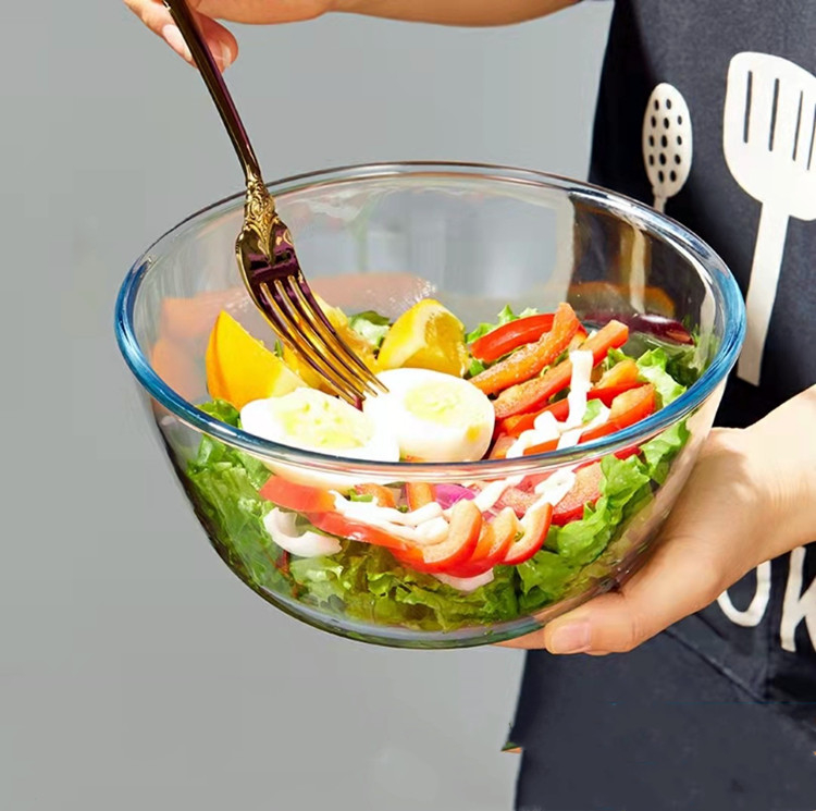 Clear Glass Round Bowl For Salad Fruit Vegetables
