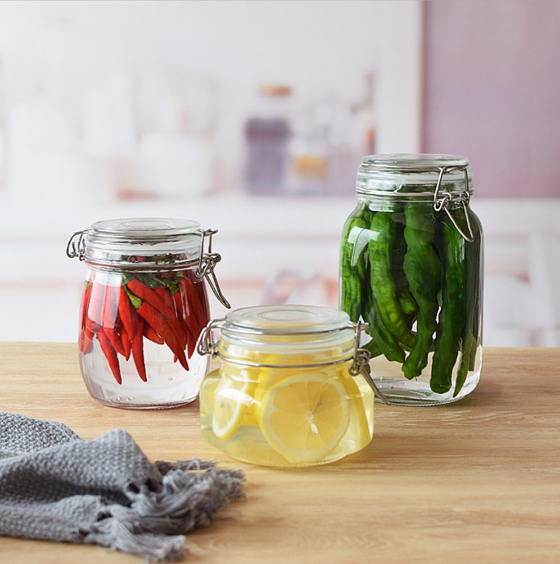 Clamp Empty Glass Food Packaging Jars Kitchenware Glass Container