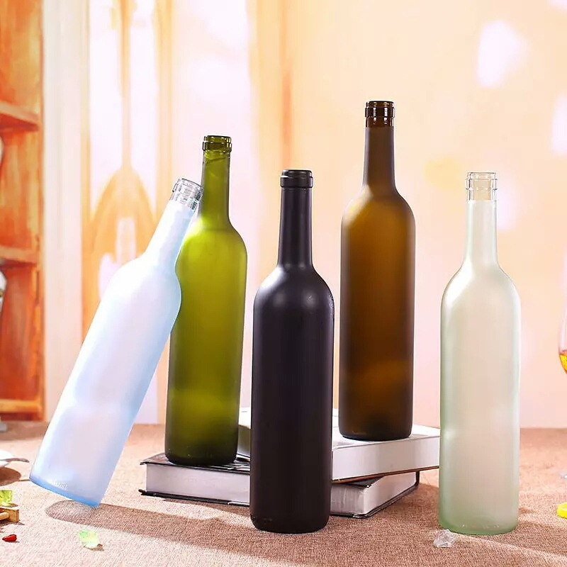 500ml 750ml Blue Clear Frosted Bordeaux Glass Wine Bottles 