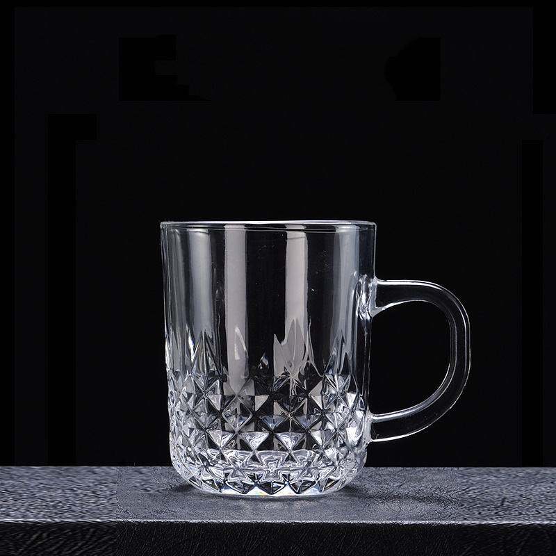 Diamond Design Crystal Glass 8oz Coffee Mugs with Handle