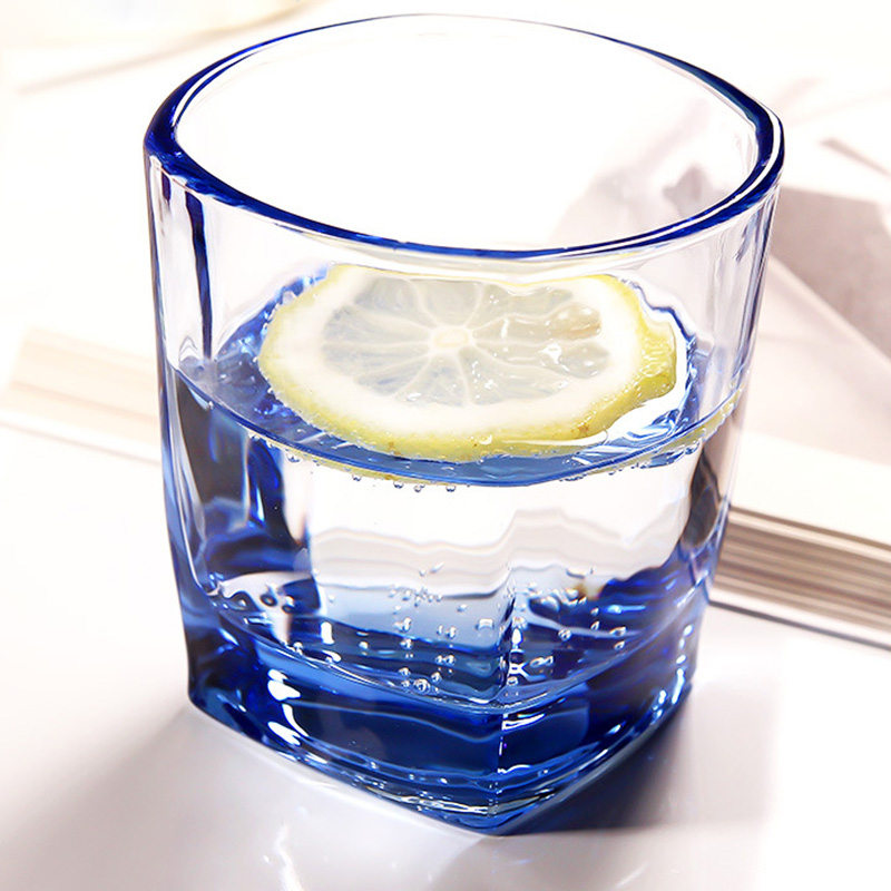 Square Water Cups 180ml 300ml Glass in Blue Purple Colors