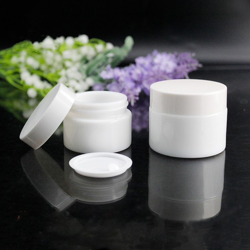 Custom Logo White Glass Cream Bottles For Cosmetic with Glass Lid